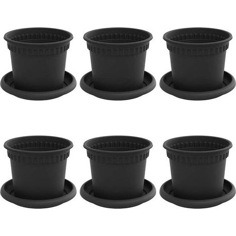 Pot De Fleurs - Plastique - 12,5 cm Diamètre - 10 cm Hauteur - Noir - Pour Intérieur Et Extérieur - Lot De 6 (1/5)