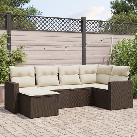 vidaXL 6 Piece Garden Sofa Set with Cushions Brown Poly Rattan (1/4)