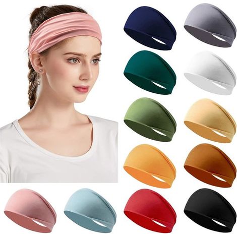 Sport-Stirnbänder für Damen – Schweißbänder zum Laufen – 12er-Packung Damen-Stirnbänder – Elastische Haarbänder – Fitness-Laufbänder (1/5)