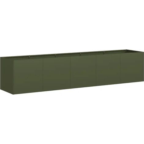 Fioriera dal design moderno con fondo aperto 200 x 40 x 40 cm stabile e resistente realizzata in acciaio laminato a freddo verde oliva 020051474