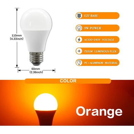 Ampoules LED 9W (E27 orange, 6 ampoules), éclairage décoratif.