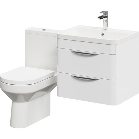 Wholesale Domestic Bergen Gloss White 600mm Wall Mounted 2 Drawer Vanity Unit and Open Back Toilet Suite (1/5)