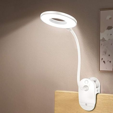 Lampada da lettura a clip a batteria per comodino senza fili con 3 livelli di luminosità, ricaricabile tramite USB. (1/5)