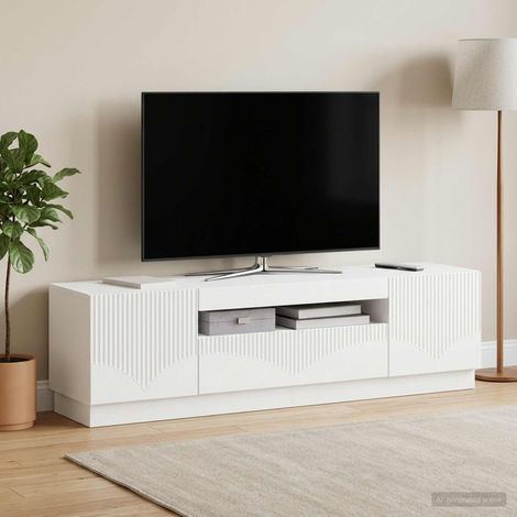 vidaXL Meuble TV LED Blanc Bois d'ingénierie (1/5)