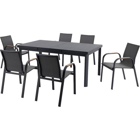 Sala da pranzo da giardino in alluminio: tavolo allungabile L.180/240 cm e 6 poltrone - Antracite - ZEYVA di MYLIA