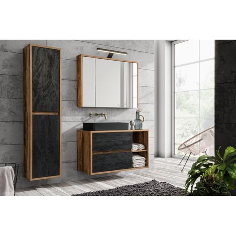 Ensemble meuble vasque + Armoire miroir + Grande armoire - 100 cm - New York Concrete - Livraison gratuite