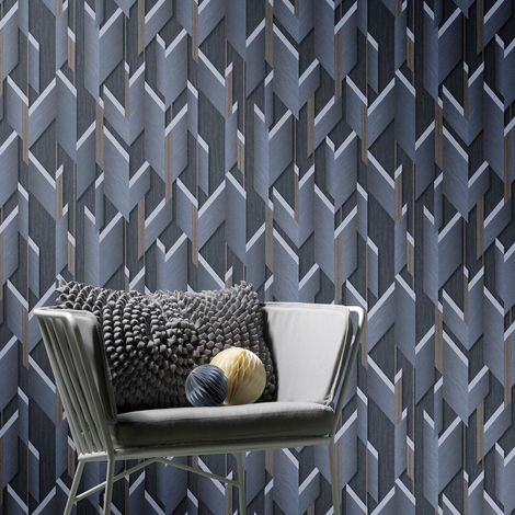 Papier peint géométrique gris original | Tapisserie graphique grise moderne chambre adulte | Papier peint graphique tendance (1/3)
