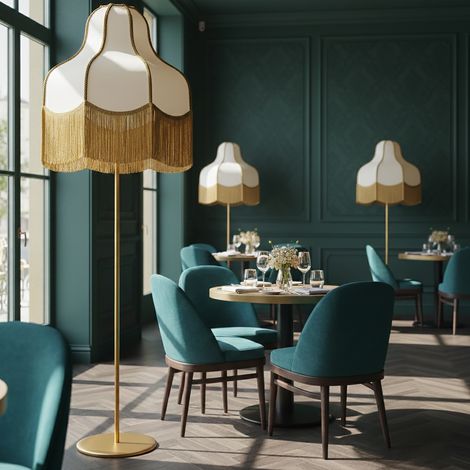 Lámpara de Pie de Salón Beige con Flecos Oro  Serie LIV (1/5)