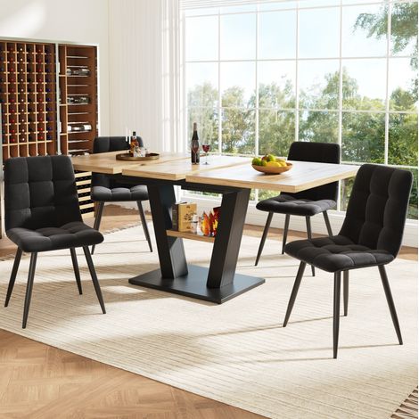 Conjunto de comedor extensible 118-157 x 70 cm con 4 sillas, MDF y metal HAVRYA (1/5)