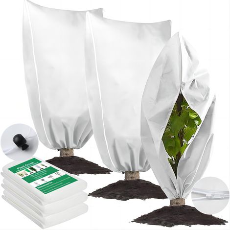 Housse de protection antigel 3 pièces, réutilisable, pour plantes d'extérieur, avec cordon de serrage et fermeture éclair, pour arbres (longueur : 0,5 m x 1 m, blanc) (1/4)