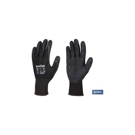 Pack mit 12 Polyester Unterstützungs-Handschuhen mit schwarzem Latex T-10