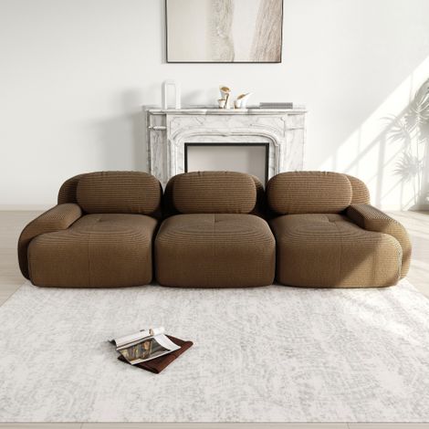 Sofá de 3 plazas fabricado en pana de primera calidad, sin estructura, diseño modular, antideslizante, no requiere montaje, reposabrazos ergonómicos y tapicería de alta elasticidad para salón y dormit (1/5)