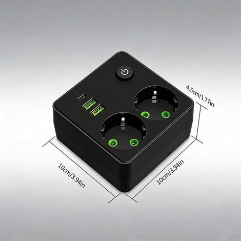 Prise multiple européenne 2 Schuko + 1 Type-C + 2 USB, avec interrupteur, compacte，noir (1/5)