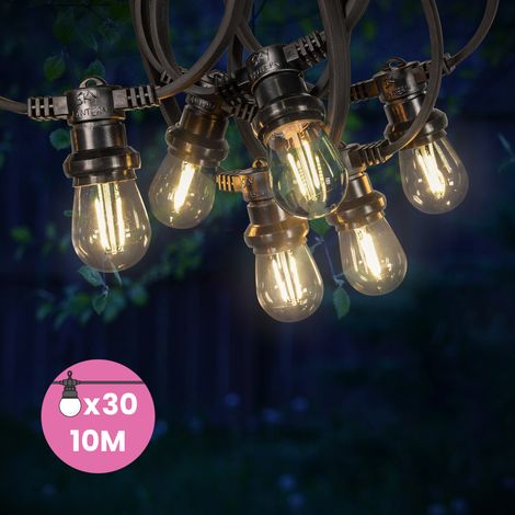 Guirlande Guinguette 10M 30 Bulbes Filament Blanc Chaud - Guirlande Lumineuse Ampoule E27 Transparente - Guirlande Guinguette Led Filament rétro (1/5)