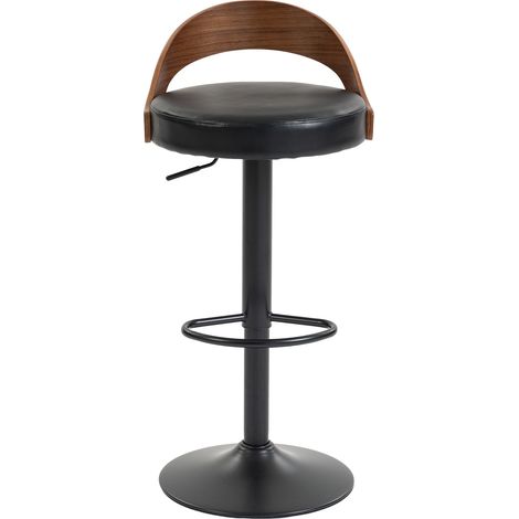 2er-Set drehbare Barhocker 360° mit Nussbaum-Optik-Rückenlehne und schwarzer PU-Sitzfläche (1/5)