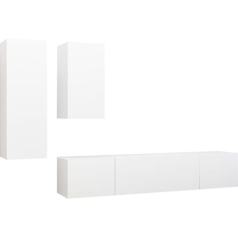 Conjunto de muebles mueble aparador TV televisión salón dormitorio salón 4 piezas blanco madera contrachapada 020024658
