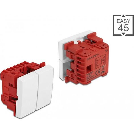 Delock interruptor easy 45 de 2 ganchos, 1 polo y 1 vÍa 45 x 45 mm, blanco