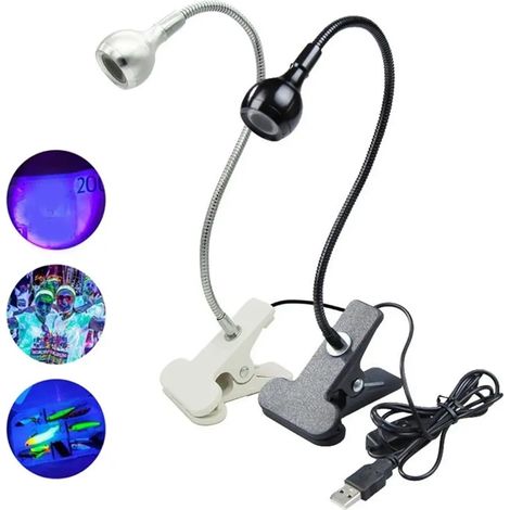 Lampada LED UV con clip, tubo metallico flessibile, USB Mi (1/5)