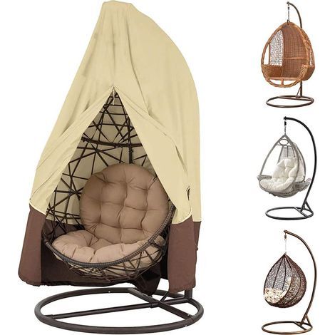 Housse pour fauteuil suspendu œuf, résistante, légère et imperméable, avec fermeture éclair, compatible avec la plupart des fauteuils suspendus œuf d'extérieur. Protection anti-poussière. (1/4)