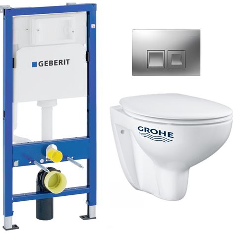 pack Bati-support Geberit UP100 + plaque Delta50 + cuvette Grohe  Bau Ceramic sans bride + abattant softclose (BauGeb2)