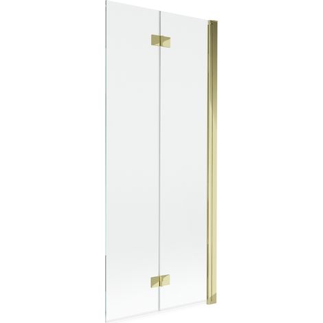 Mexen – Paroi de douche 2 volets droite 80 x 150 cm – Verre trempé transparent 6 mm – Finition dorée – Charnières en laiton – Réglage largeur – 8A90800025000P (1/5)