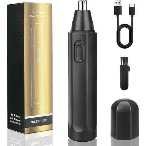 Nasenhaarschneider für Männer und Frauen, per USB wiederaufladbarer elektrischer Nasen- und Ohrhaarschneider, professionelle, wasserdichte IPX7-Doppelklingen für einfache Reinigung (schwarz) (1/5)