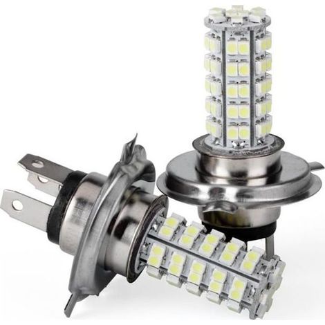 SODIAL(R) 2 PCS Voiture H4 68 SMD LED 6000K Xenon super blanc phares Ampoules Phare Lampe ou Feux de jour eclairage DRL 12V 3528 (1/4)