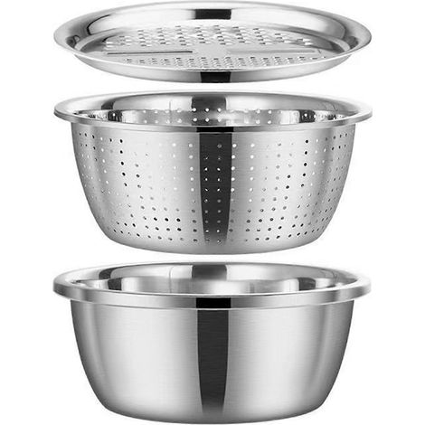 Ensemble lave-légumes et bol mélangeur multifonctionnel - Acier inoxydable robuste, idéal pour les repas de famille et la préparation facile des repas - 28 cm (1/5)
