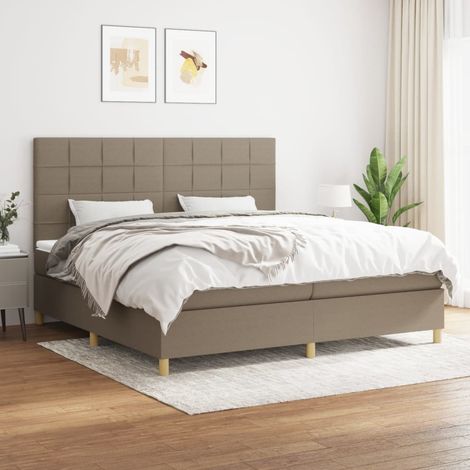 Sommier à lattes de lit avec matelas Taupe 200x200 cm Tissu (1/5)