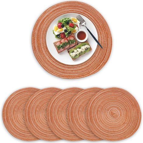 Ensemble de 6 sets de table ronds en coton tissé, résistants à la chaleur, antidérapants et lavables, pour table à manger, 11 cm (4,33 pouces). (1/5)