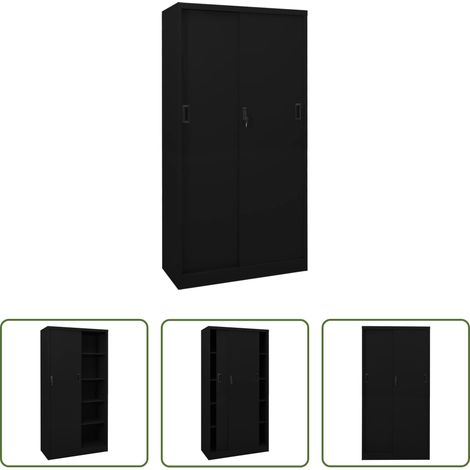 vidaXL Armario de oficina con puerta corredera acero negro 90x40x180cm (1/5)