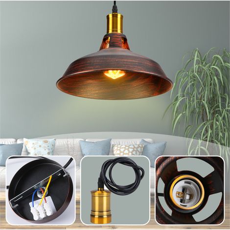 27cm Lustre Suspension Industrielle en Métal E27 Lampe Vintage Rétro pour Salon Chambre Cuisine Cuivre Rouge (1/5)