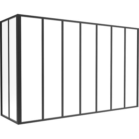 Vetrata angolare L210 x L60 x H130 in Alluminio termolaccato Stile atelier Nero - BAYVIEW