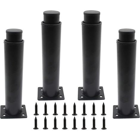Lot de 4 pieds de meubles réglables en métal, hauteur réglable de 0 à 140 mm, pour armoires de cuisine, lits et tables - Noir (1/4)
