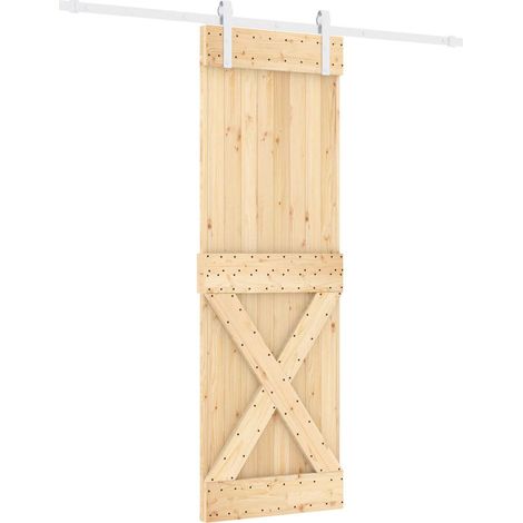 Sliding Door Natural and White 70 x 210 cm Solid Pine Wood vidaXL (1/5)