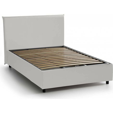 Talamo Italia Letto piazza e mezza Assia, Letto contenitore con rivestimento in ecopelle, 100% Made in Italy, Apertura frontale, adatto per materasso Cm 120x200, Bianco, con imballo rinforzato
