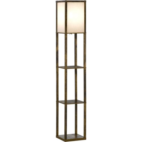 Lampadaire étagère Lampe étagère 26L x 26l x 160H cm 3 étagères 4 Niveaux MDF Blanc et Marron (1/5)