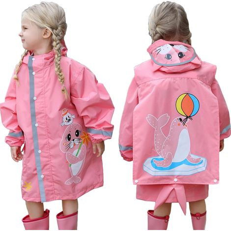 Imperméable enfant à motif dessin animé - Poncho imperméable avec poche sac à dos - Taille M (4-6 ans) - Rose