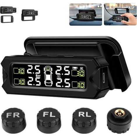 Système de contrôle de la pression des pneus 14-87Psi sans fil – Angle réglable – 4 capteurs – Charge solaire et USB – Détection en temps réel (1/4)