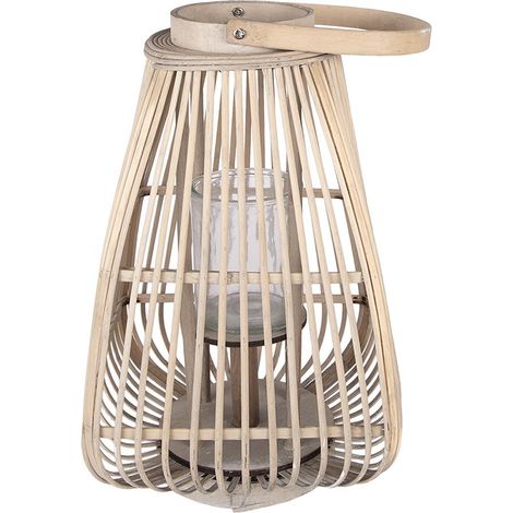 Lanterne Photophore en Rotin Beige pour Maison et Patio - 27 x 27 x 42 cm (Ø 29 x H 40 cm) - PANGIVO (1/4)