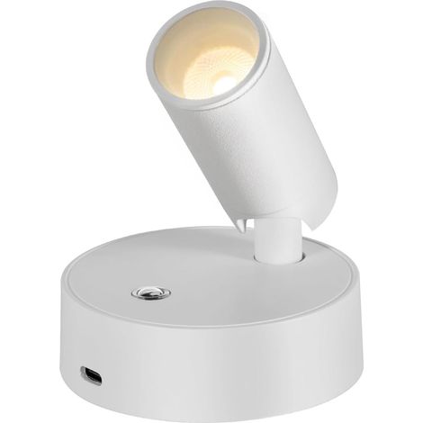 Applique Murale Interieur, Mini Spot LED Rechargeable avec Tactile, Luminosité Réglable, Lampe Murale sans fil pour Chevet de Chambre En Lisant , 2000 mAh, Autonomie Rotatif à 320°, Blanc 4000K