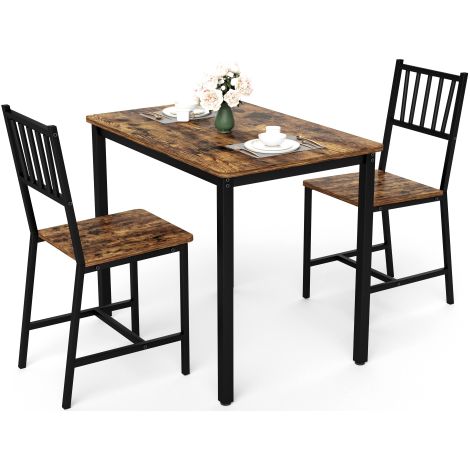 Set da pranzo, tavolo da bar con 2 panche, tavolo da cucina con sedie, tavolo da colazione industriale per cucina, soggiorno, sala feste, marrone rustico e nero