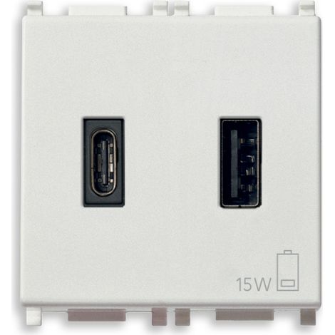 VIMAR - 14295.AC Fuente de alimentación USB A+C 15W 3A 5V 2M blanca