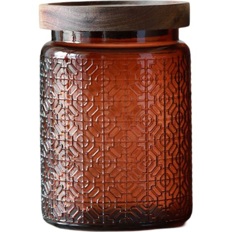 1 bocal en verre Divers accessoire de portail, étanche, 14x9,5 cm, 700 ml, couvercle en bambou et joint silicone, pour thé/café/bonbons (1/5)
