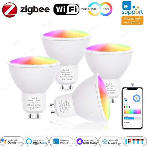 Ampoules LED intelligentes Ewelink GU10 Zigbee WiFi RGB CW WW, contrôlables via l'application Ewelink. Compatibles avec Alexa, Google et Yandex.-AquaForge (1/5)