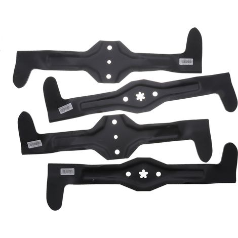 Jardiaffaires – Jeu de 4 lames de tondeuse 107cm – Compatible AYP, Husqvarna, John Deere – Éjection arrière – Fixation étoile 5/6 pointes (1/2)