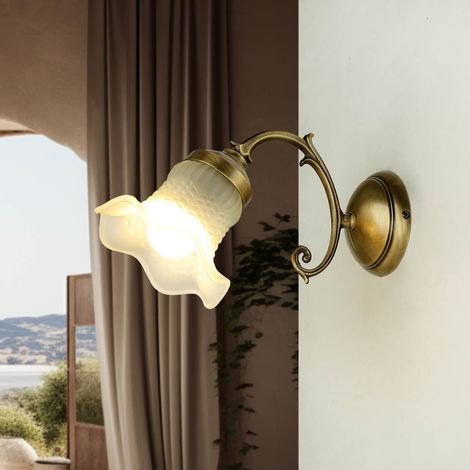 Wandlampe Glas Messing massiv in Bronze E14 Floral Wandleuchte