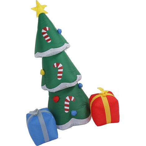 Aufblasbare Gartendekoration, 1,80 m hoher aufblasbarer Weihnachtsbaum, 100–240 V, einfach zu montieren, elektrisch mit LED-Gartenbeleuchtung (EU-Stecker) (1/5)