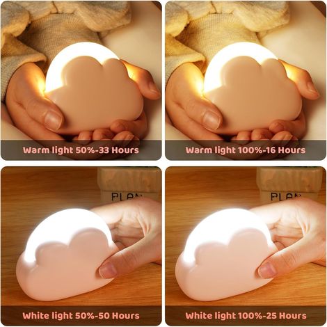 Veilleuse pour enfants, portable et rechargeable, veilleuse nuage à 4 niveaux de luminosité réglables, veilleuse pour chambre de fille, cadeau de naissance (rose) (1/4)