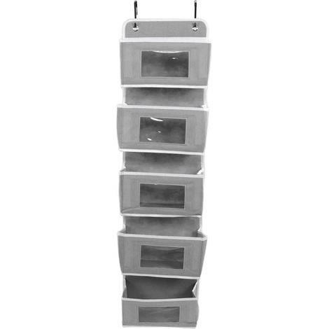 Organisateur de Porte Multiniveau Grande Capacité de Charge avec 2 Crochets Gris 5 Compartments en Tissu Résistant